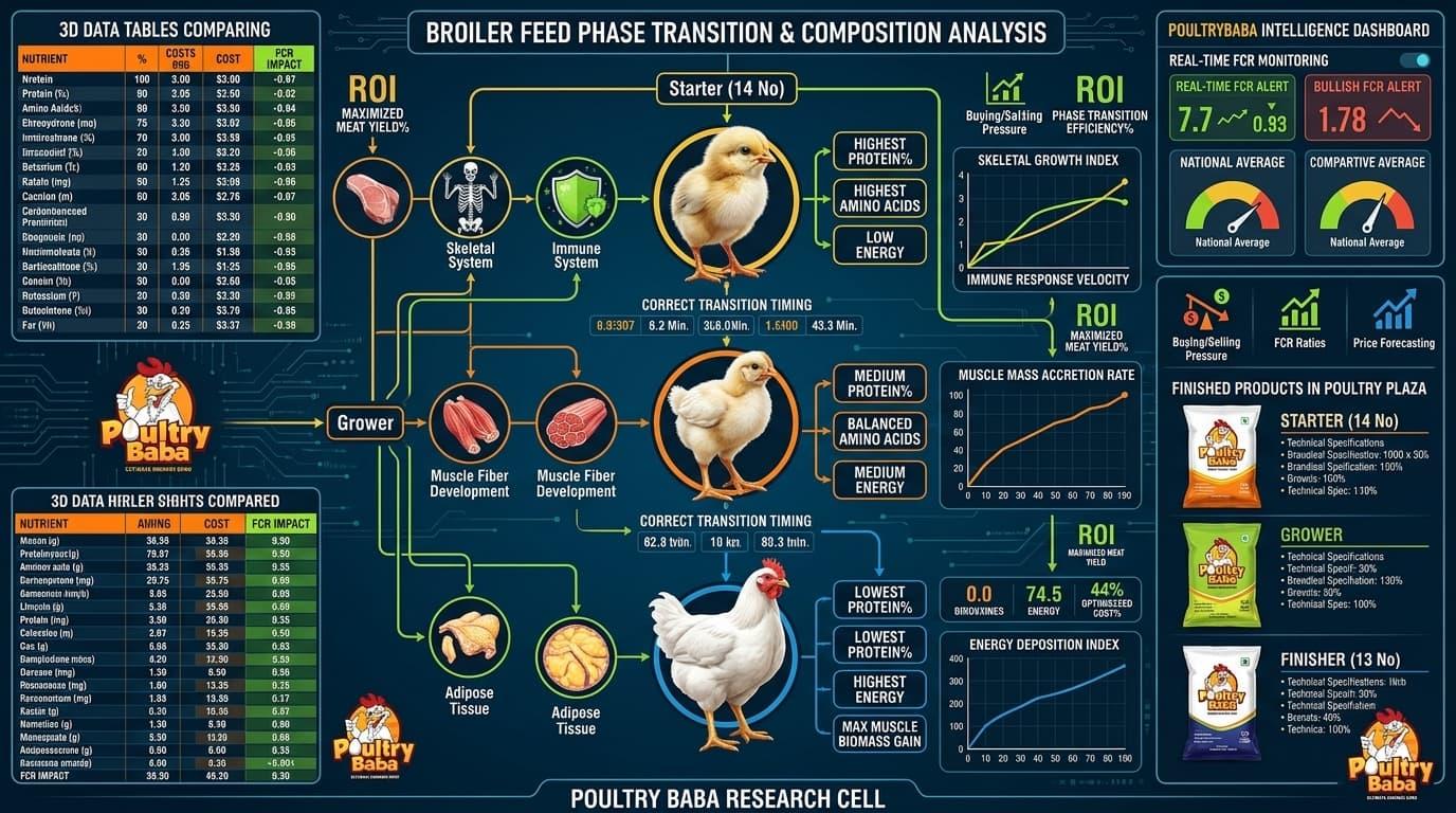 What is the difference between Broiler Starter, Grower, and Finisher (14 No. vs. 13 No.)?