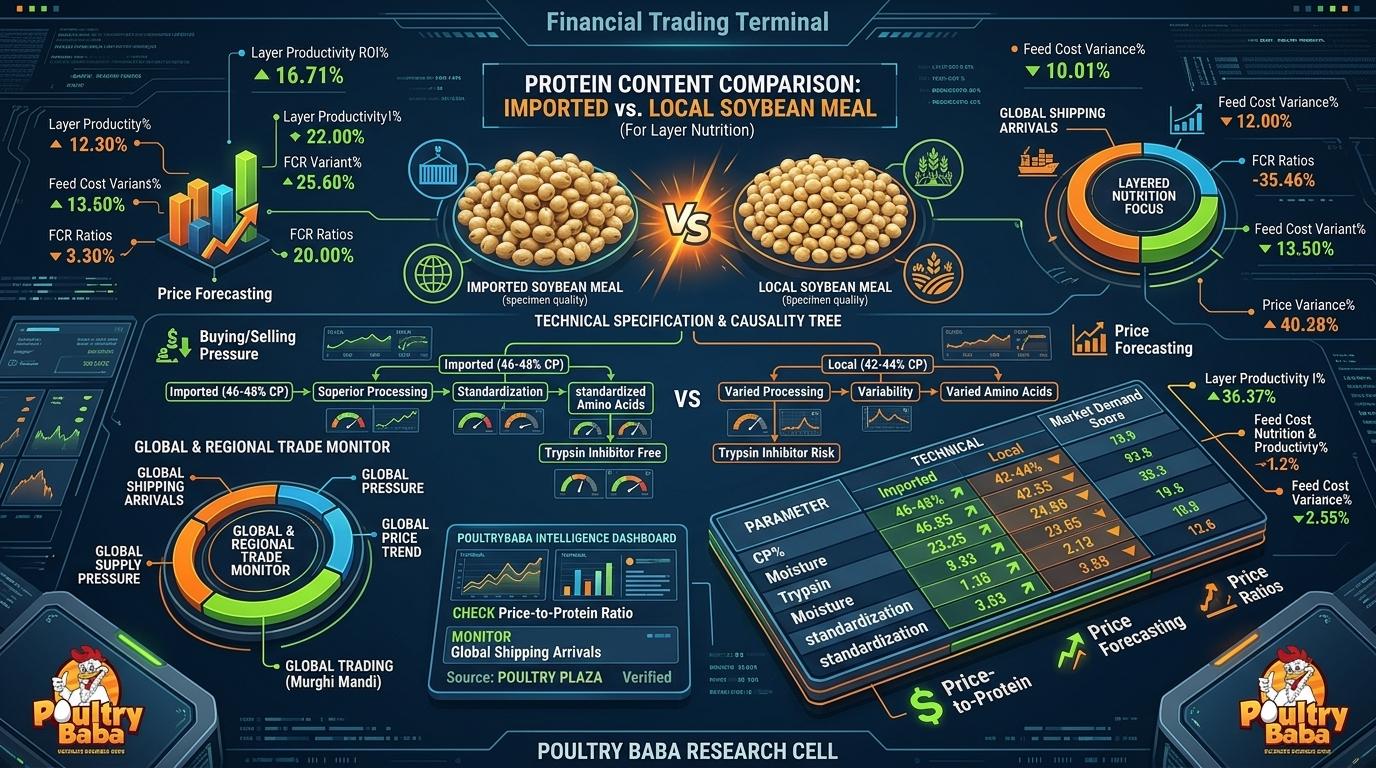 Protein content comparison: Imported vs. Local Soybean Meal for layers.