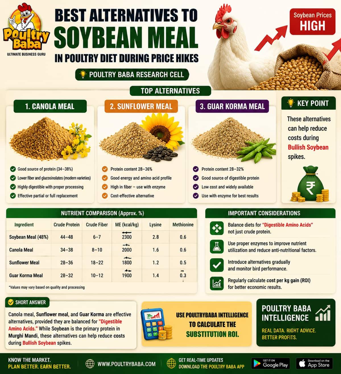 Best alternatives to Soybean meal in poultry diet during price hikes.