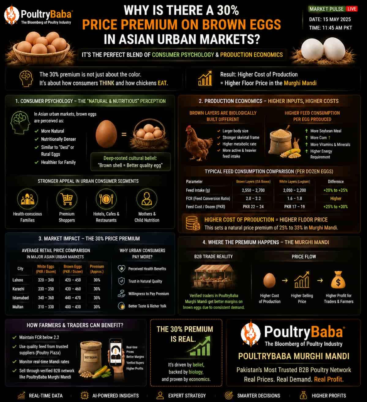 Why is there a 30% price premium on Brown Eggs in Asian urban markets?