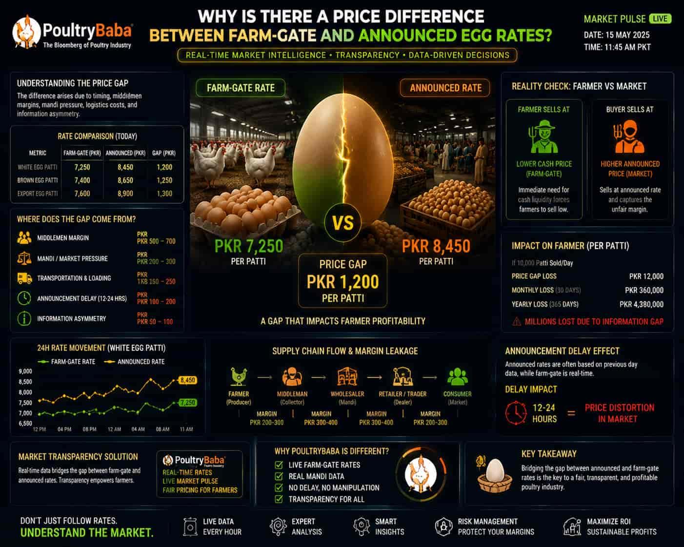 Why is there a price difference between farm-gate and announced egg rates?