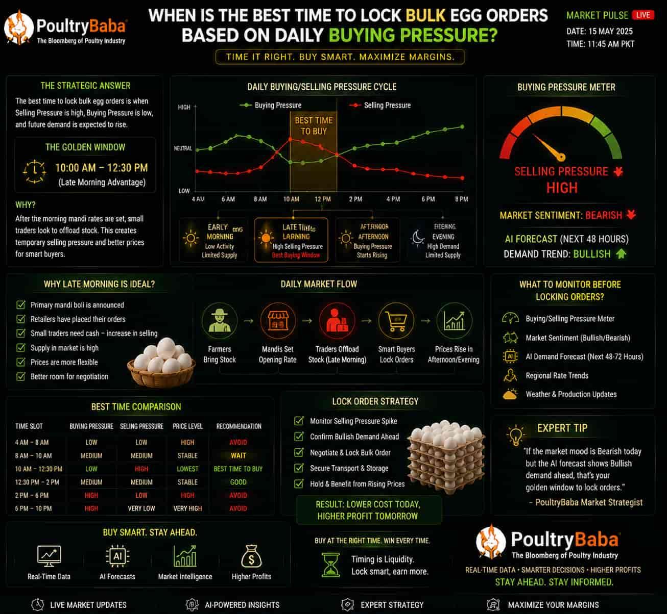 When is the best time to lock bulk egg orders based on daily buying pressure?