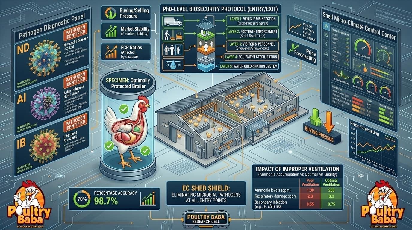 What are the best biosecurity protocols to prevent infectious diseases in Environment Controlled (EC) broiler sheds?