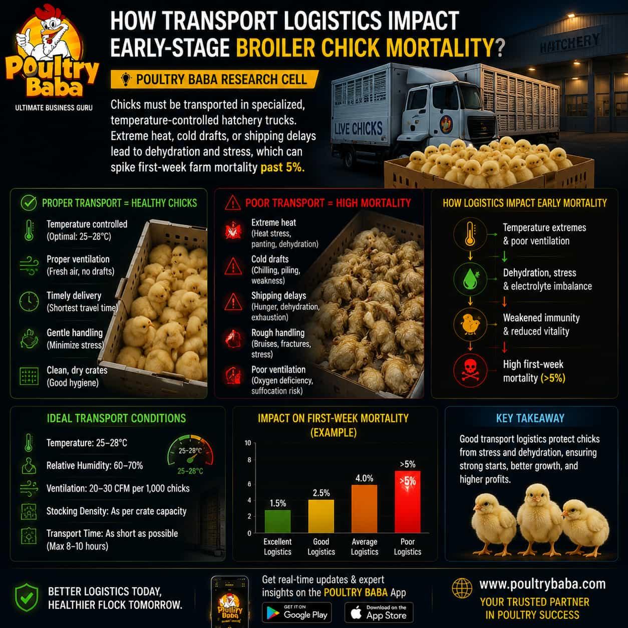 How do transport logistics impact early-stage Broiler Chick mortality?