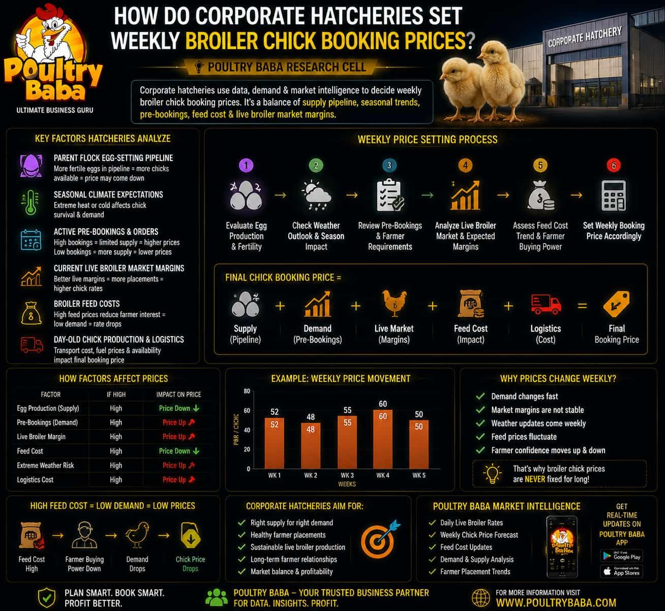 How do corporate hatcheries set weekly Broiler Chick booking prices?