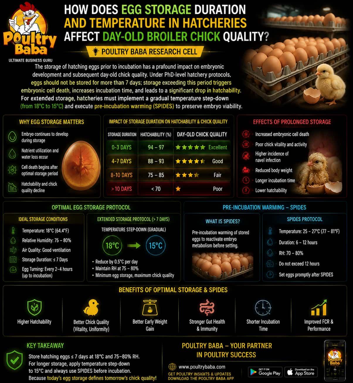 How does egg storage duration and temperature in hatcheries affect day-old Broiler Chick quality?