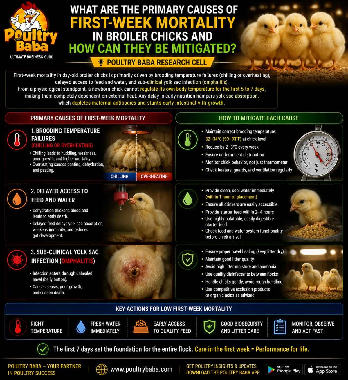 What are the primary causes of first-week mortality in Broiler Chicks and how can they be mitigated?