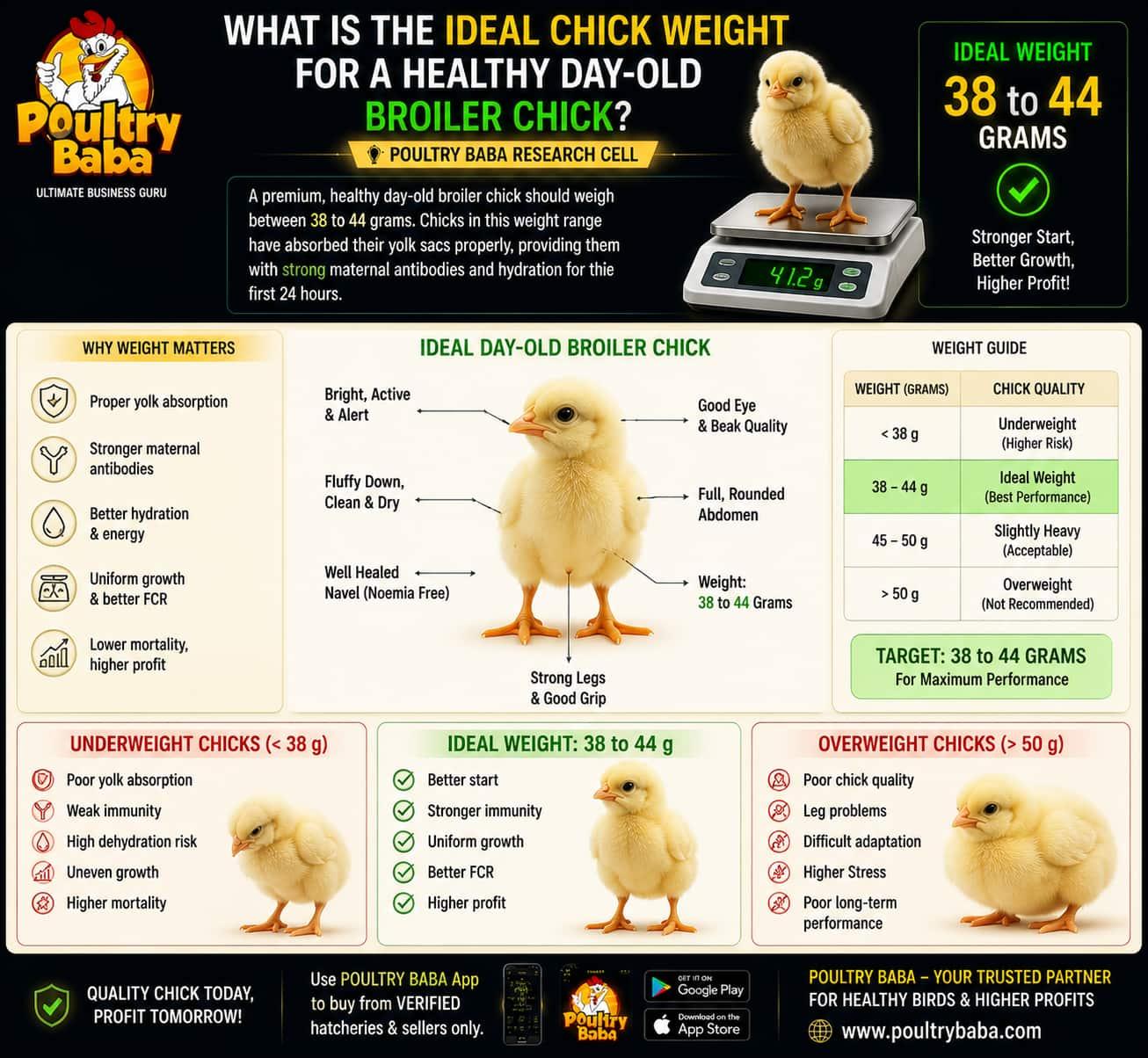 What is the ideal chick weight for a healthy day-old Broiler Chick?