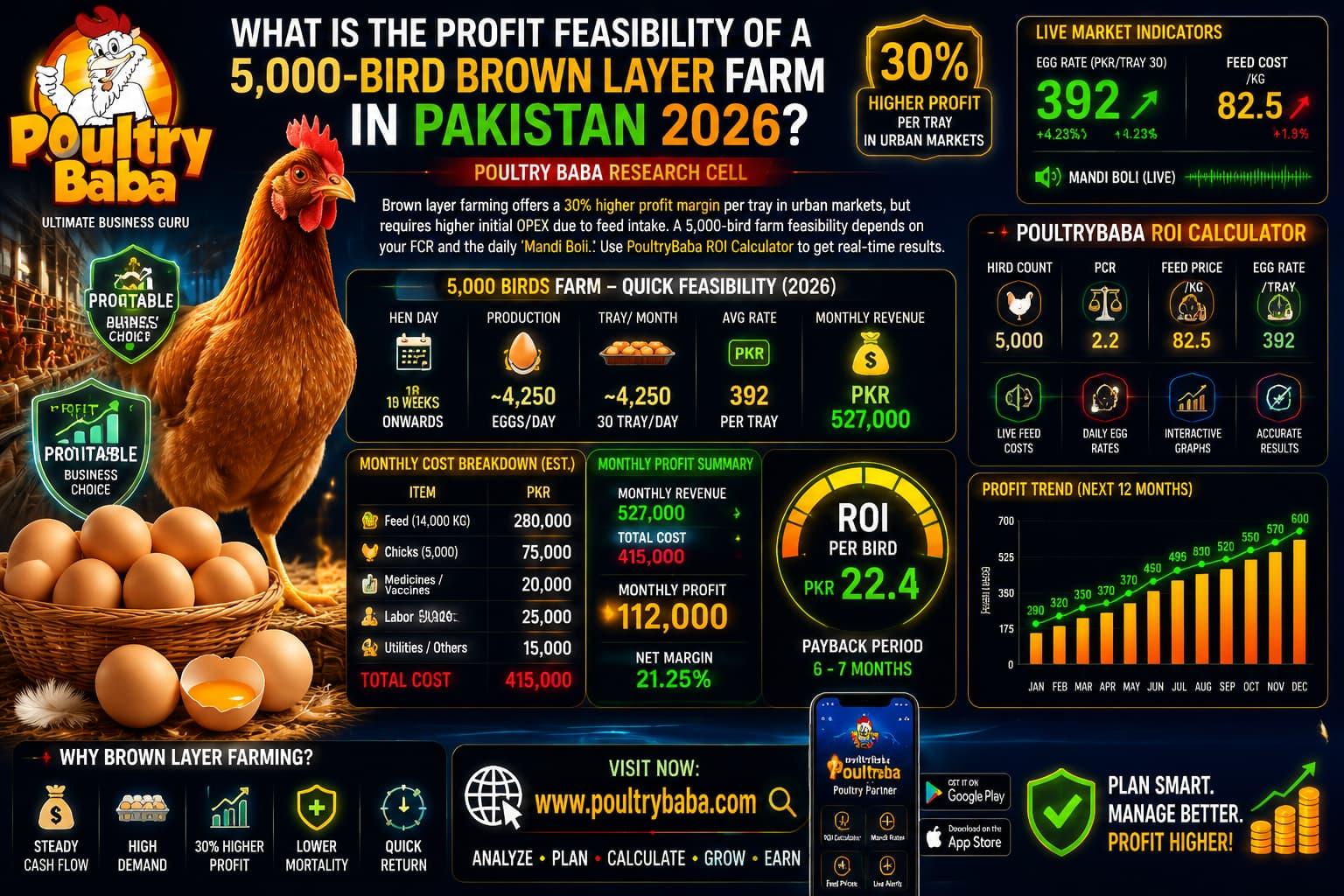 What is the profit feasibility of a 5,000-bird brown layer farm in Pakistan 2026?